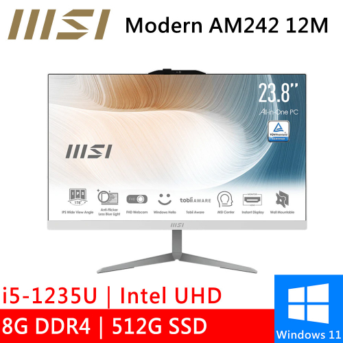 微星 Modern AM242 12M-677TW 24型 白(i5-1235U/8G DDR4/512G PCIE/W11)