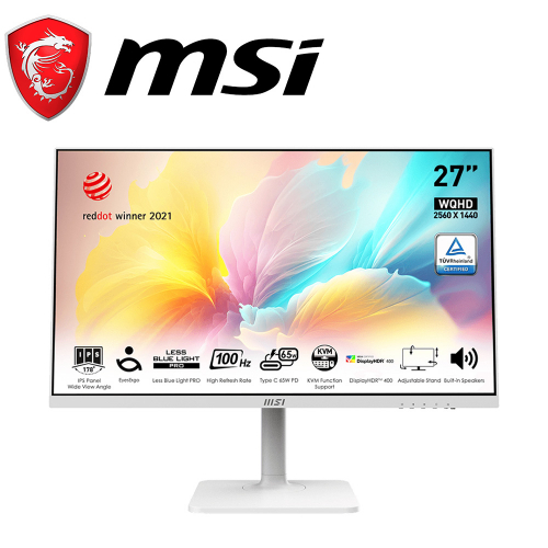 微星 Modern MD272QXPW 27型 白(IPS平面/1H1DP1Type-C/1ms/含喇叭/100Hz/減藍光抗閃)