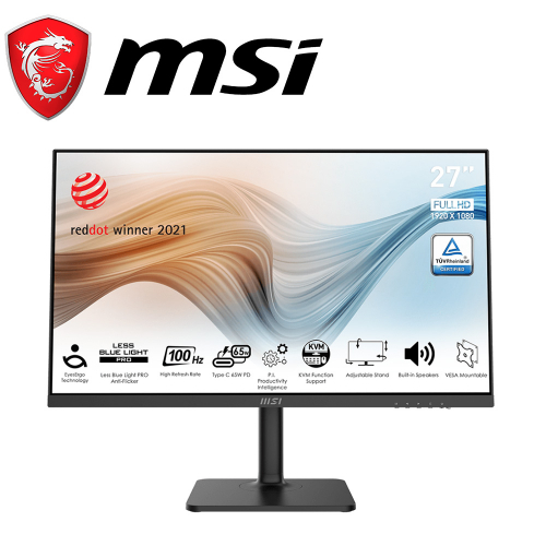 微星 Modern MD272XP 27型(IPS平面/1H1DP1Type-C/1ms/含喇叭/100Hz/減藍光抗閃)