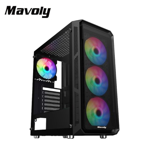 Mavoly 百香果 HE19A 黑 ATX/CPU高16.5/顯卡長28.5/玻璃側板//12*12 ARGB 定光 FAN*4/下置電源